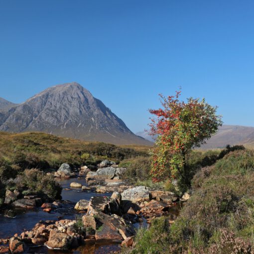 Am River Allt nan Giubhas mit Stob Dearg (1021 m)